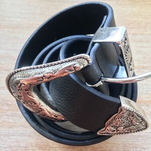 B- Low the Belt Leather Belt with Engraved Silver Buckle